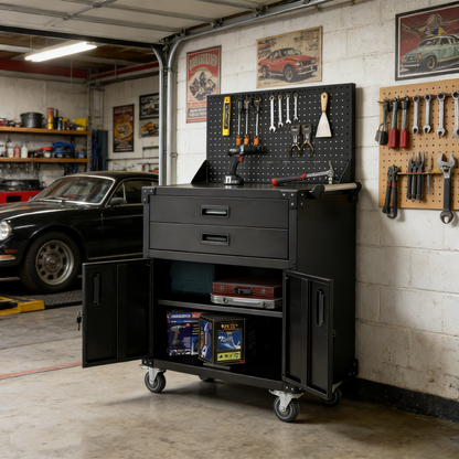 YODOLLA 52'' Work Bench Table for Garage with Pegboard Drawers and Cabinets