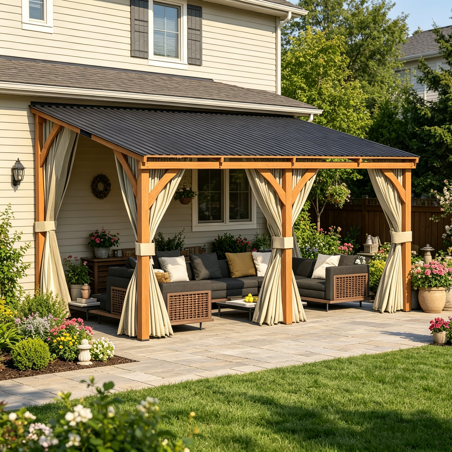 YODOLLA 14' x 10' Outdoor Wood Gazebo Lean to Hardtop Cedar Pergolas