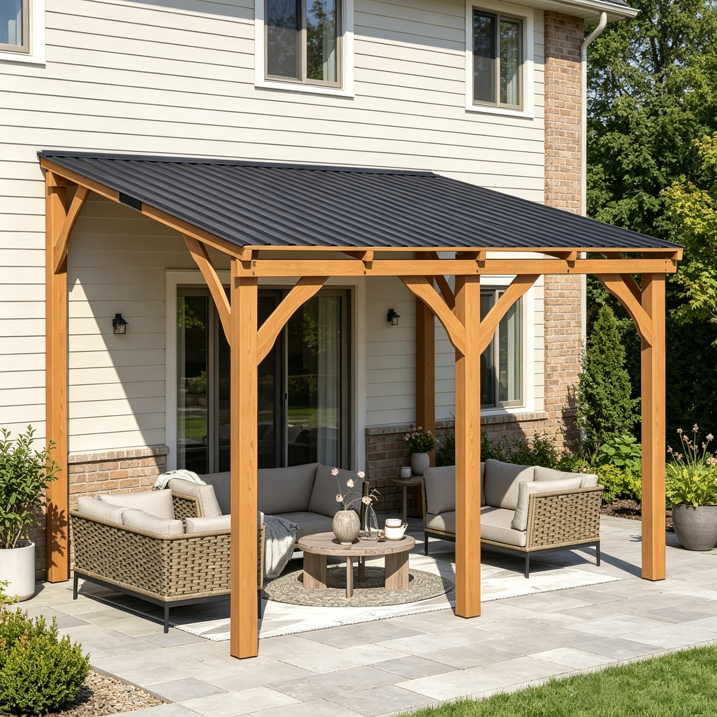 YODOLLA 10' x 10' Outdoor Wood Gazebo Lean to Hardtop Cedar Pergolas