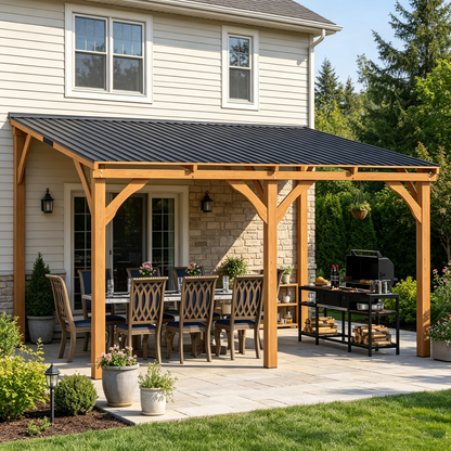 YODOLLA 12' x 10' Outdoor Wood Gazebo Lean to Hardtop Cedar Pergolas