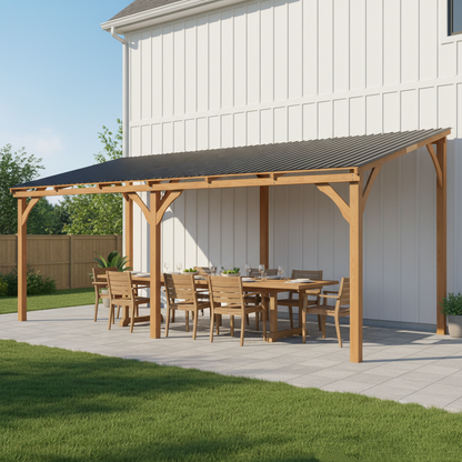 YODOLLA 20' x 10' Outdoor Wood Gazebo Lean to Hardtop Cedar Pergolas