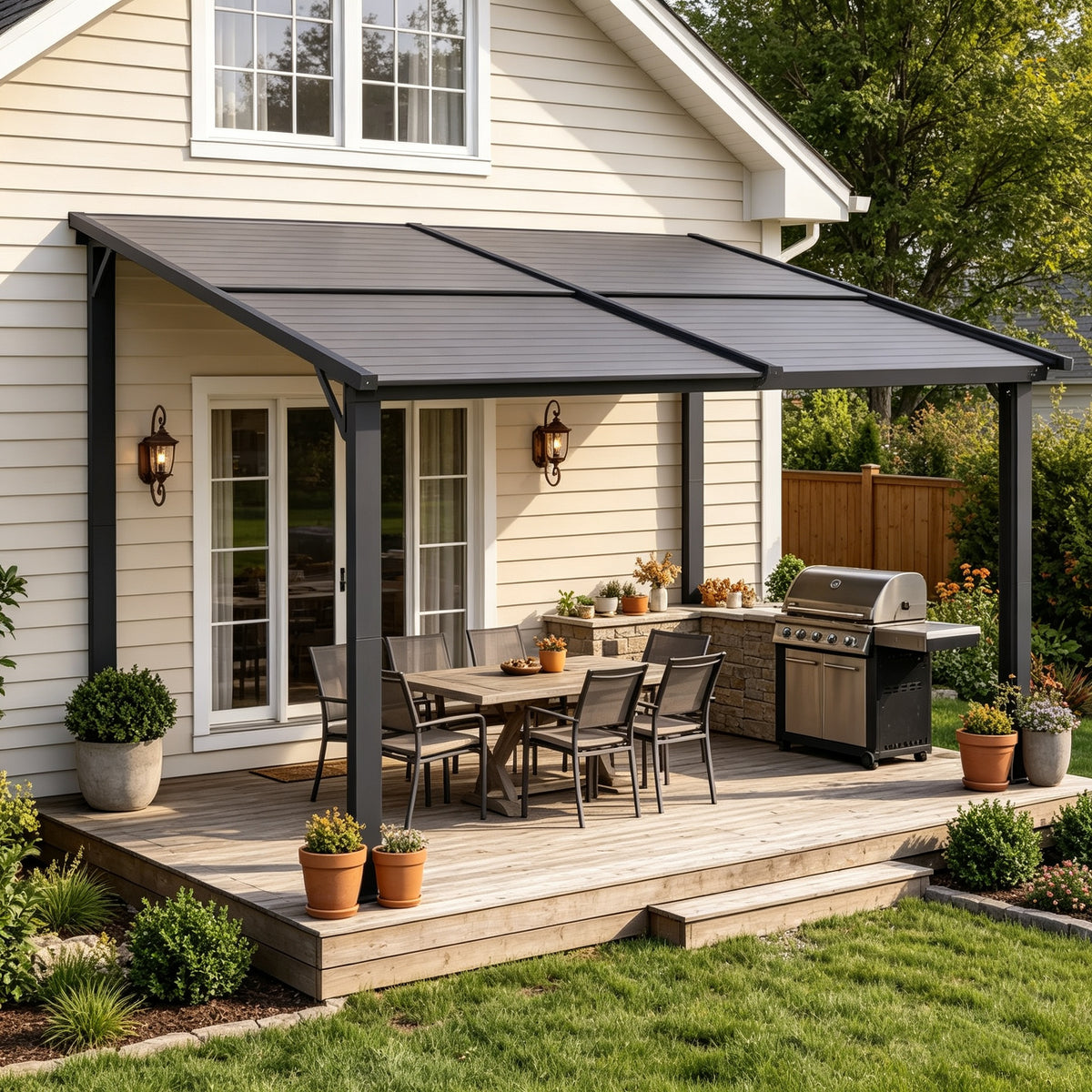 YODOLLA 12'x 10' Lean to Gazebo, Wall-Mounted Resin Pergola for Patio
