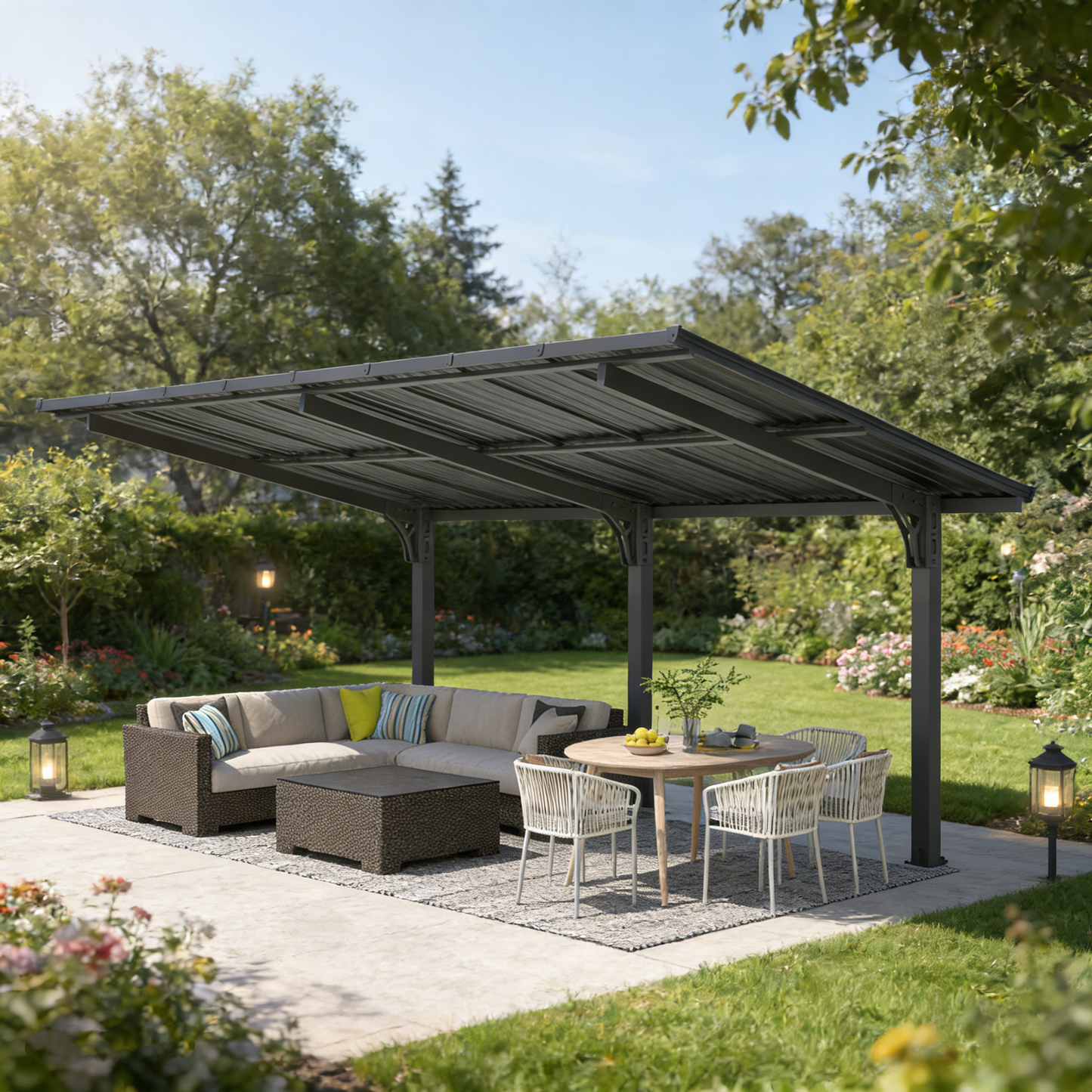 YODOLLA 16'x10' Outdoor Lean to Hardtop Metal Carport Gazebo Freestanding Pergolas