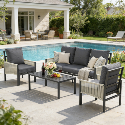 YODOLLA Aluminum Patio Furniture Set Outdoor Sectional Couch with Coffee Central Table
