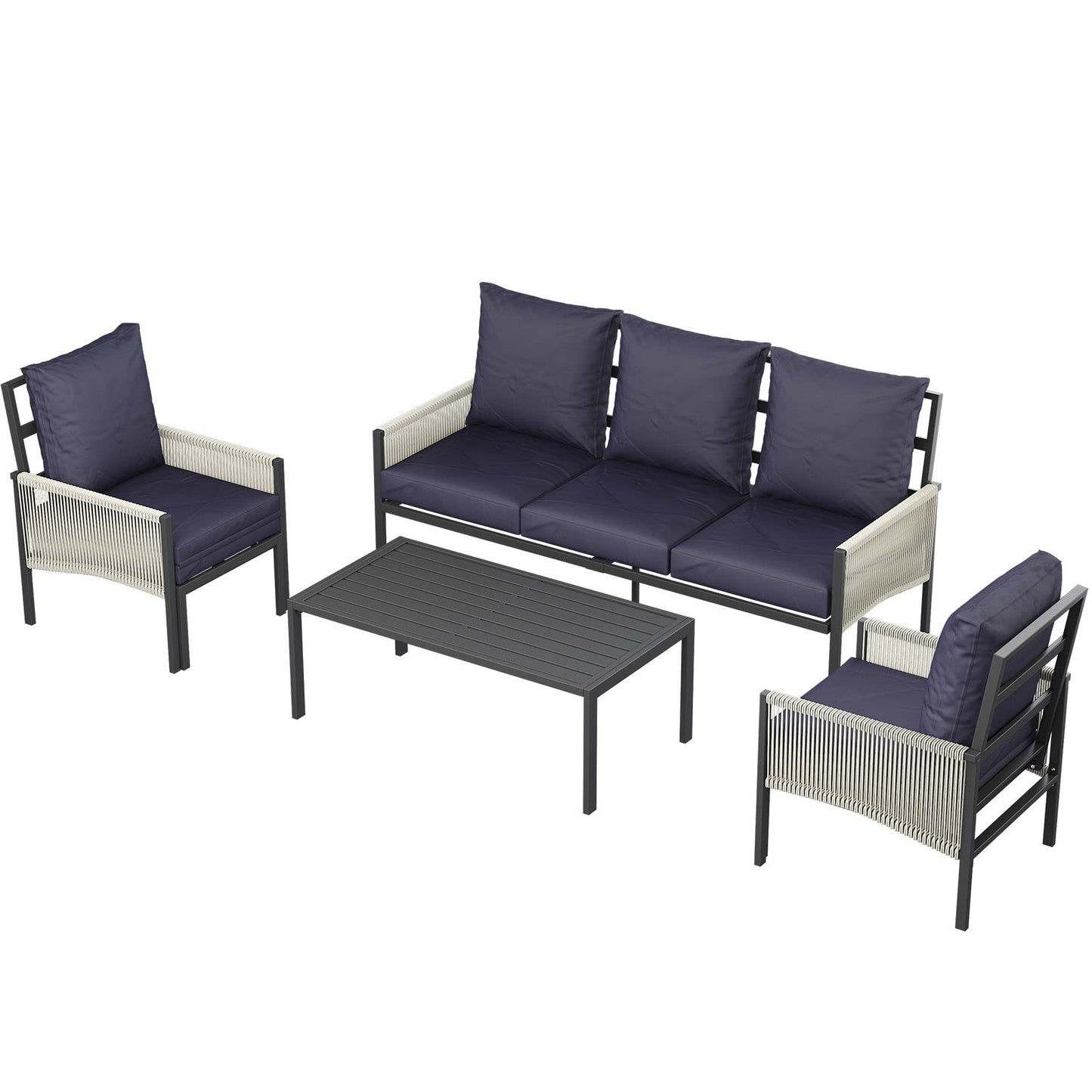 YODOLLA Aluminum Patio Furniture Set Outdoor Sectional Couch with Coffee Central Table