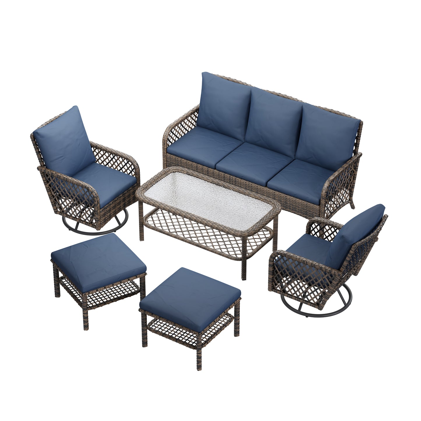 YODOLLA 6PCSPatio Furniture Set Seats 7 Sectional Sofa Couch Wicker Conversation Set
