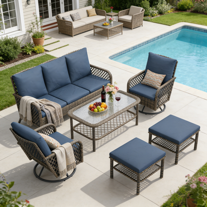 YODOLLA 6PCSPatio Furniture Set Seats 7 Sectional Sofa Couch Wicker Conversation Set