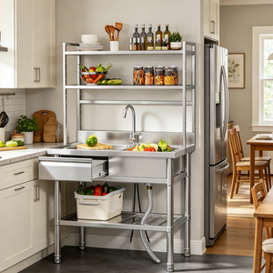 YODOLLA Stainless Steel Utility Sink with Shelves, Commercial Kitchen Sink