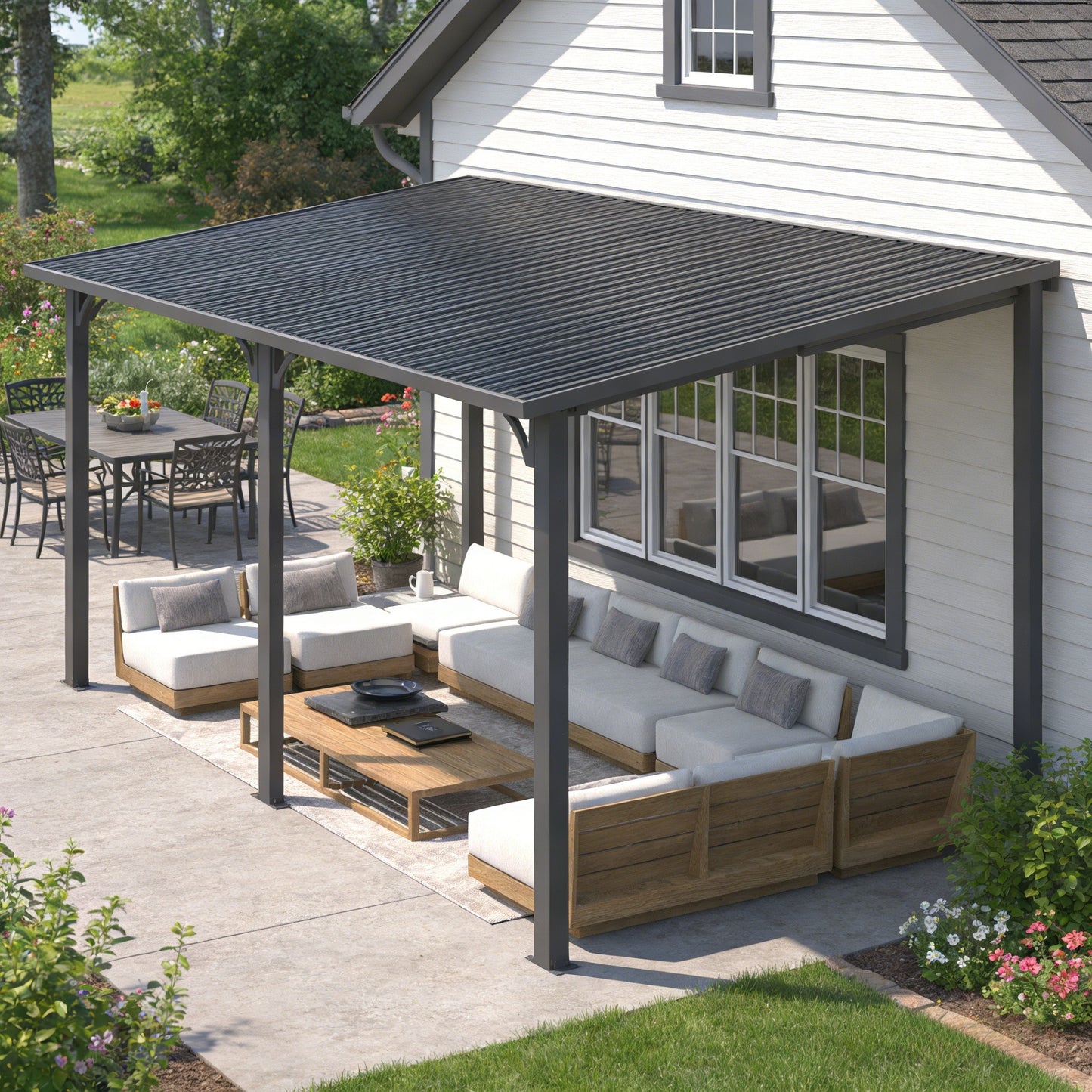 YODOLLA 16' x 8' Pergola Hardtop Gazebo Outdoor Lean to Metal Pergolas and Gazebos