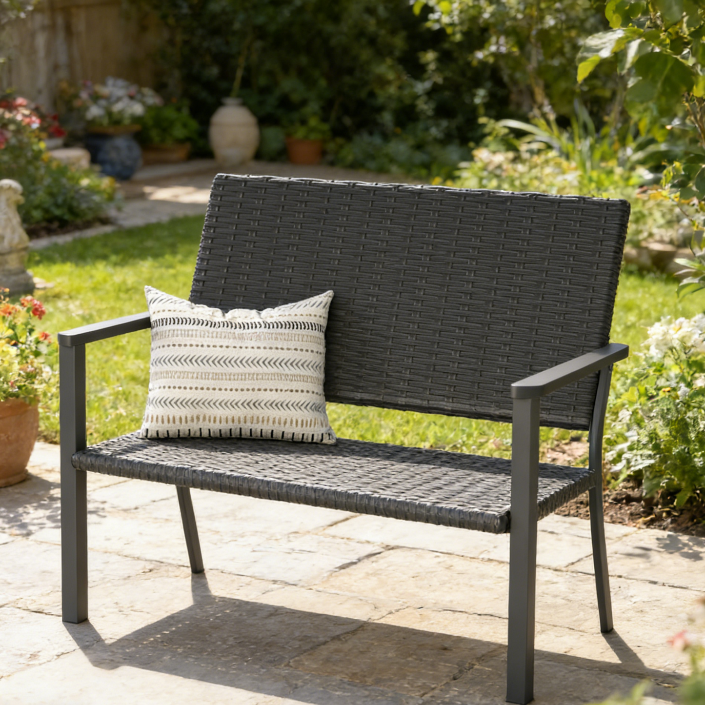 YODOLLA Outdoor Garden Bench Weatherproof Wicker Outside Benches