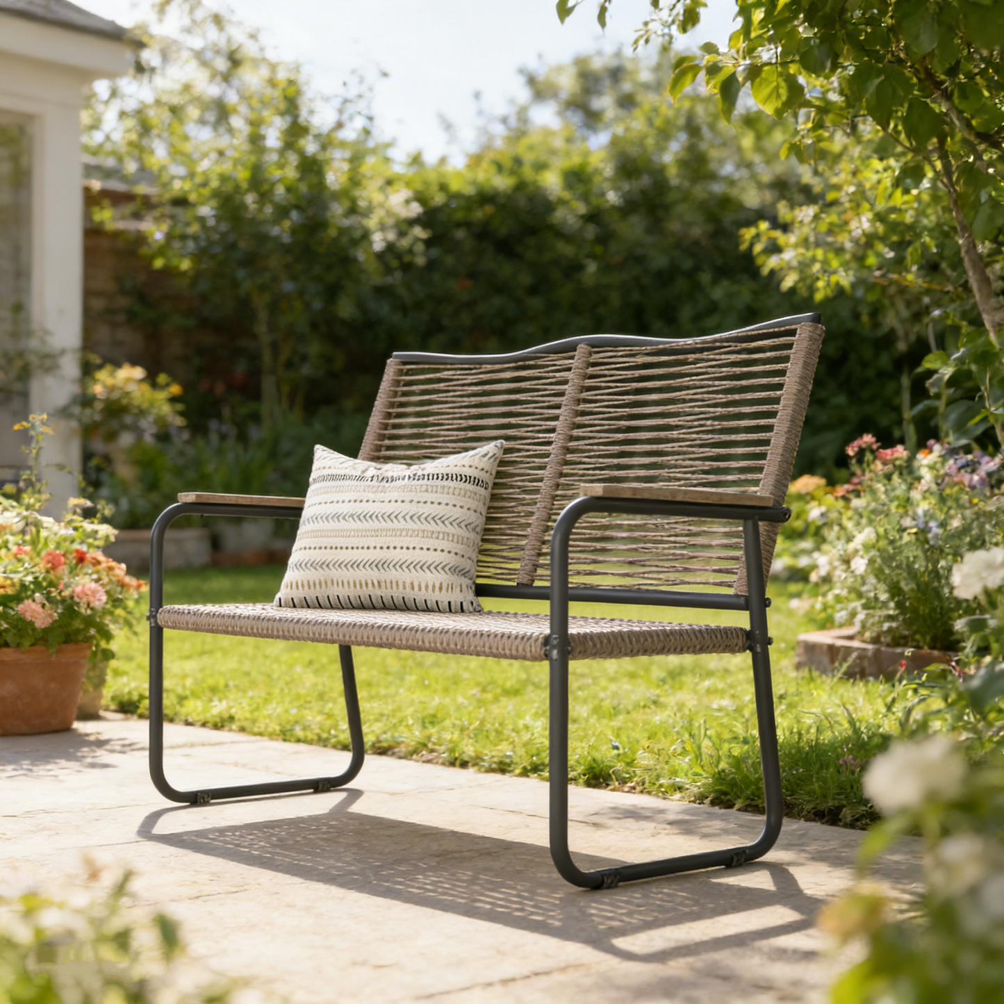 YODOLLA Outdoor Garden Bench, Weatherproof Wicker Outside Benches