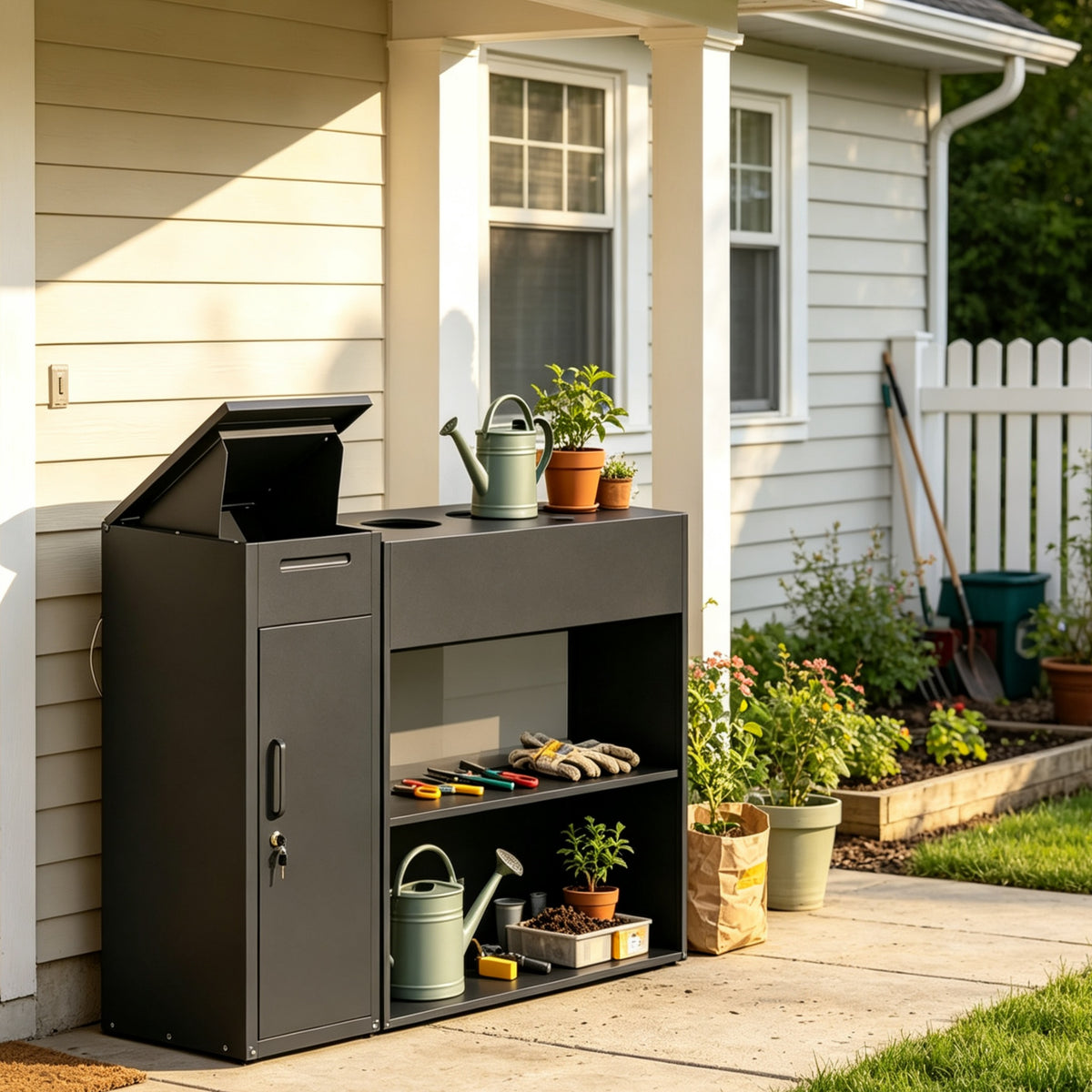 YODOLLA 3‑in‑1 Outdoor Parcel Drop Box with Raised Garden Bed & Storage Shelves