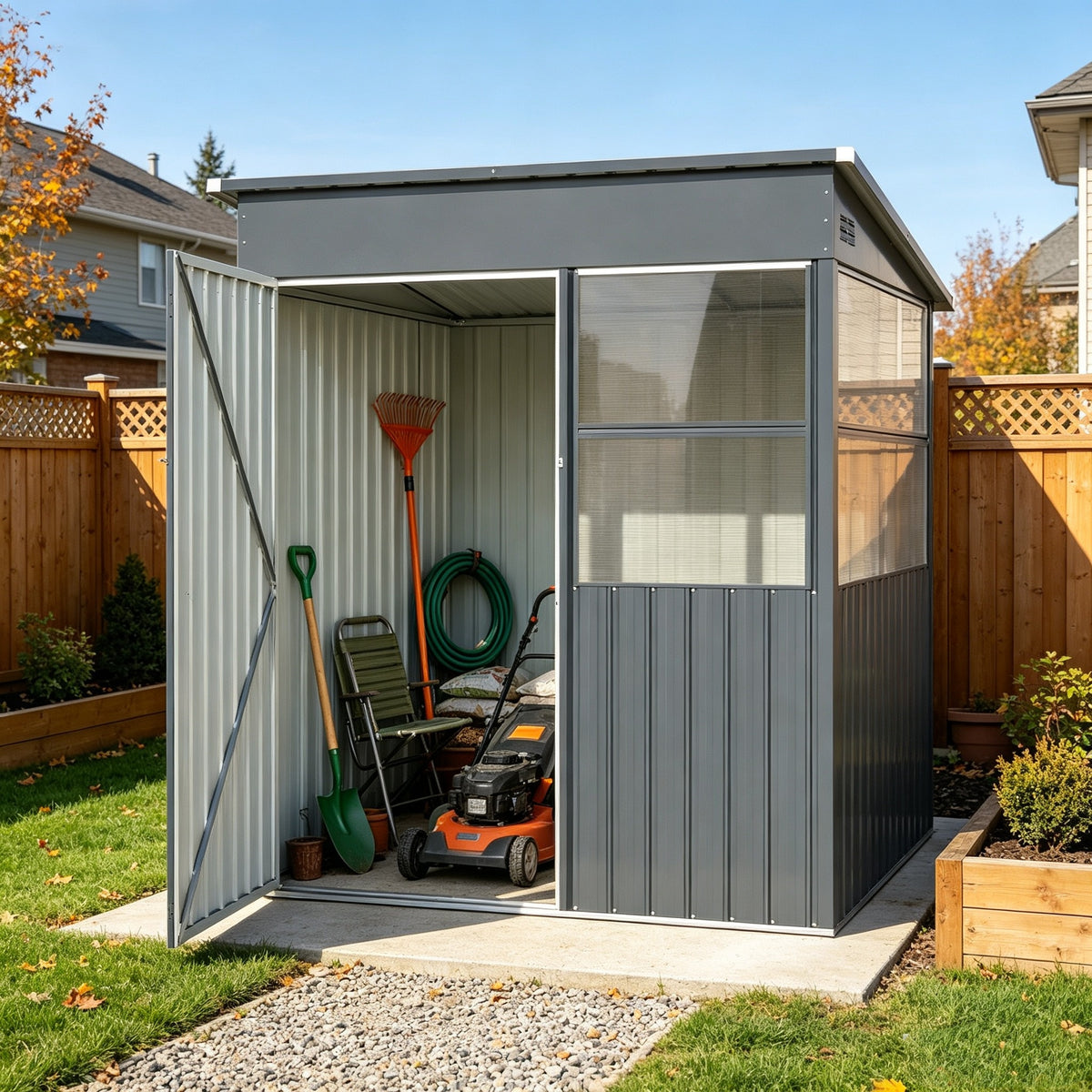 YODOLLA 6' x 6' Outdoor Lean-to Storage Shed, Galvanized Steel Garden Shed