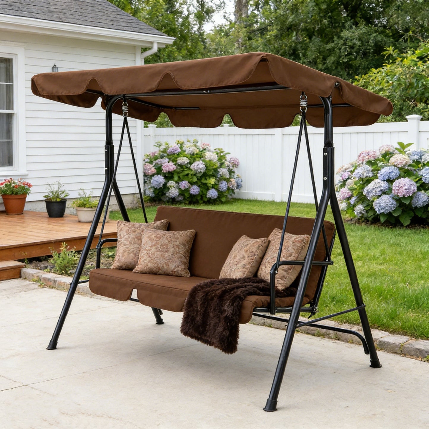 YODOLLA 3-Seat Outdoor Patio Swing with Canopy, Brown