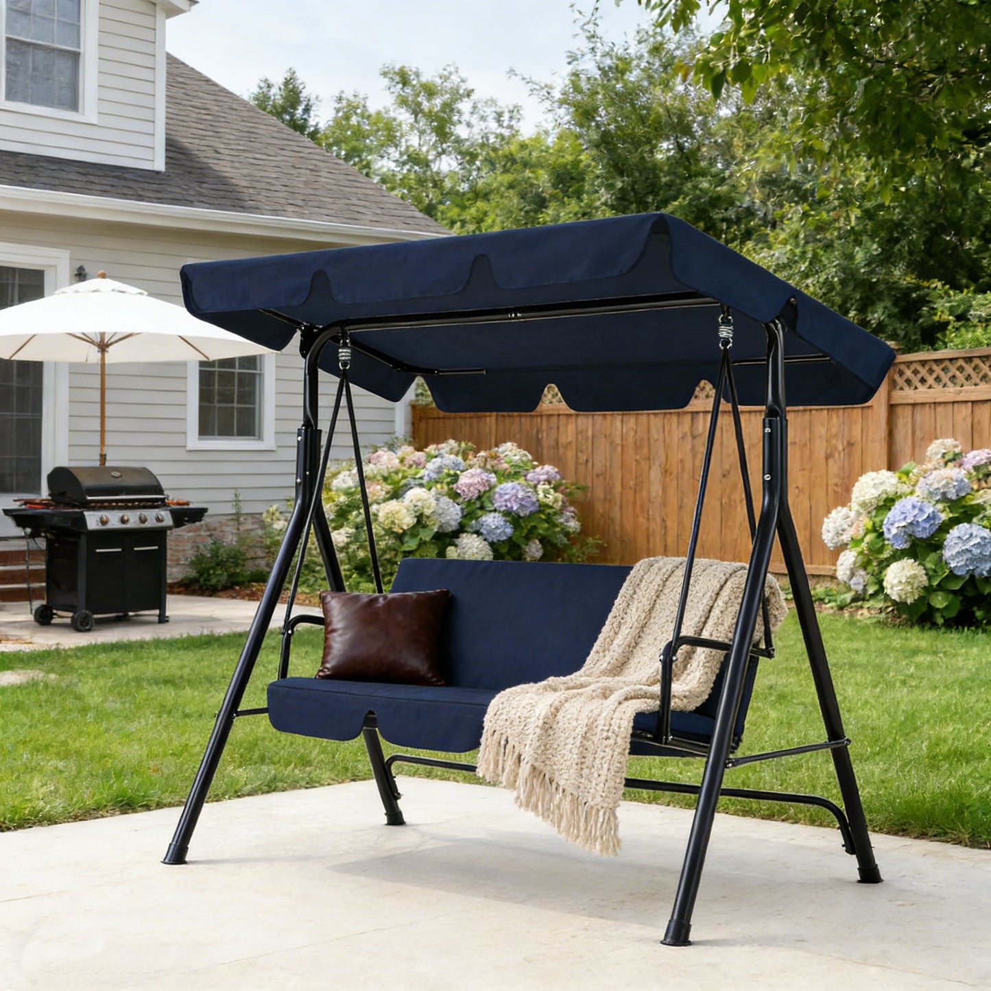 YODOLLA 3-Seat Outdoor Patio Swing with Canopy, Blue