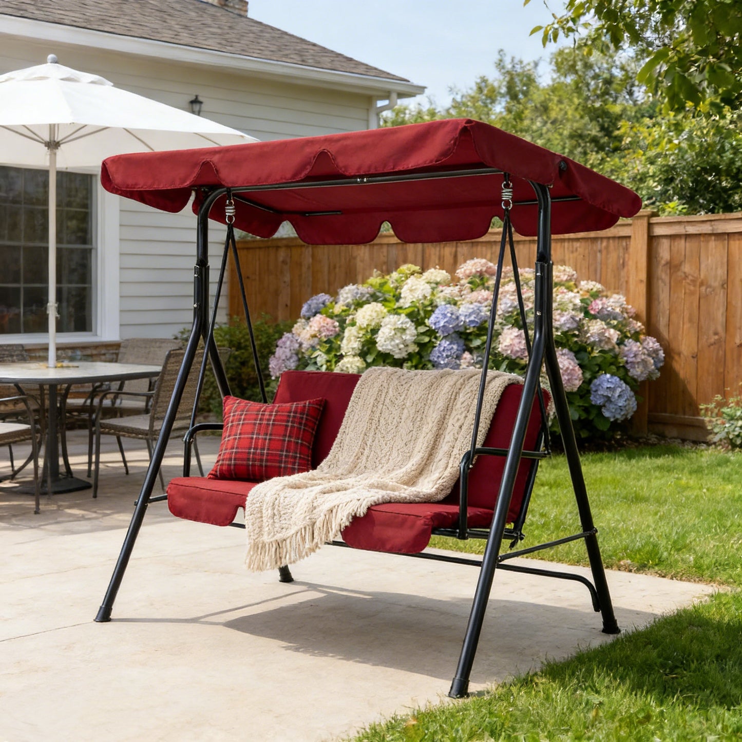 YODOLLA 3-Seat Outdoor Patio Swing with Canopy, Red