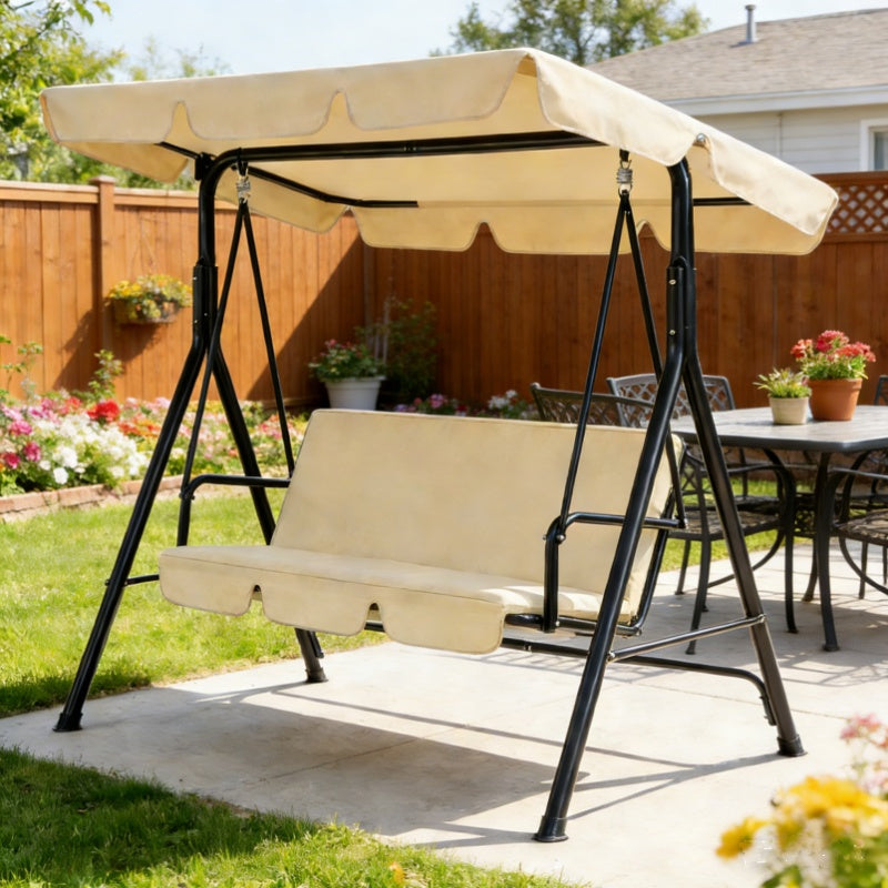 YODOLLA 3-Seat Outdoor Patio Swing with Canopy, Beige
