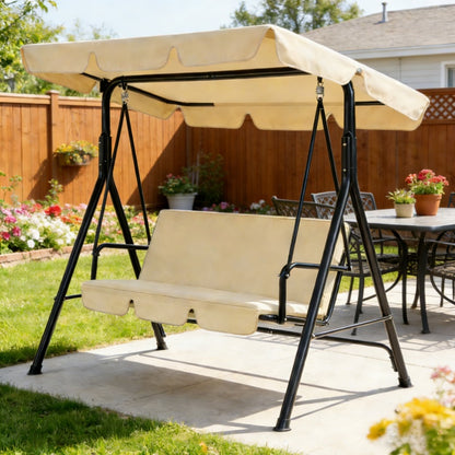 YODOLLA 3-Seat Outdoor Patio Swing with Canopy, Beige