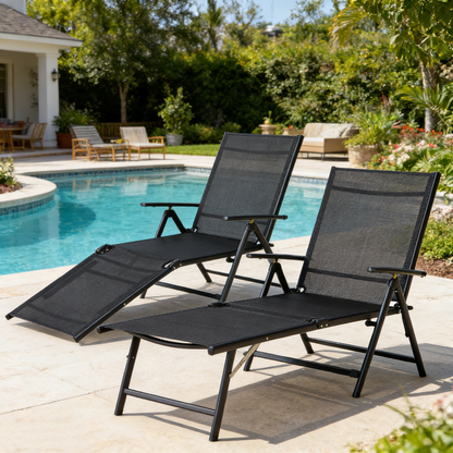 YODOLLA Outdoor Chaise Lounge Set of 2, Adjustable Reclining Folding Pool Lounger