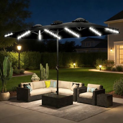 YODOLLA 15ft Patio Umbrella with Solar Lights, Black