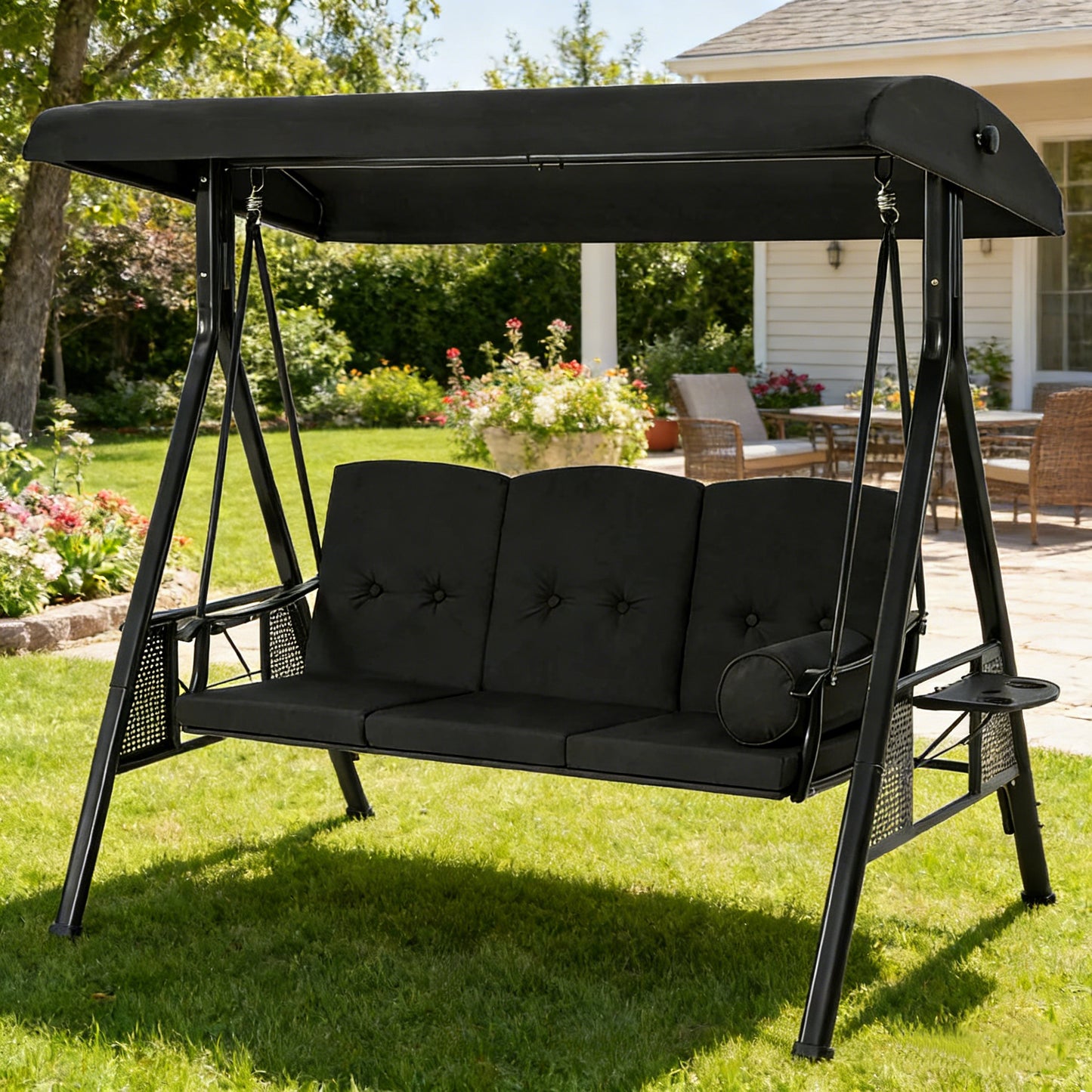 YODOLLA  3-Seat Patio Porch Swing Chair, Black