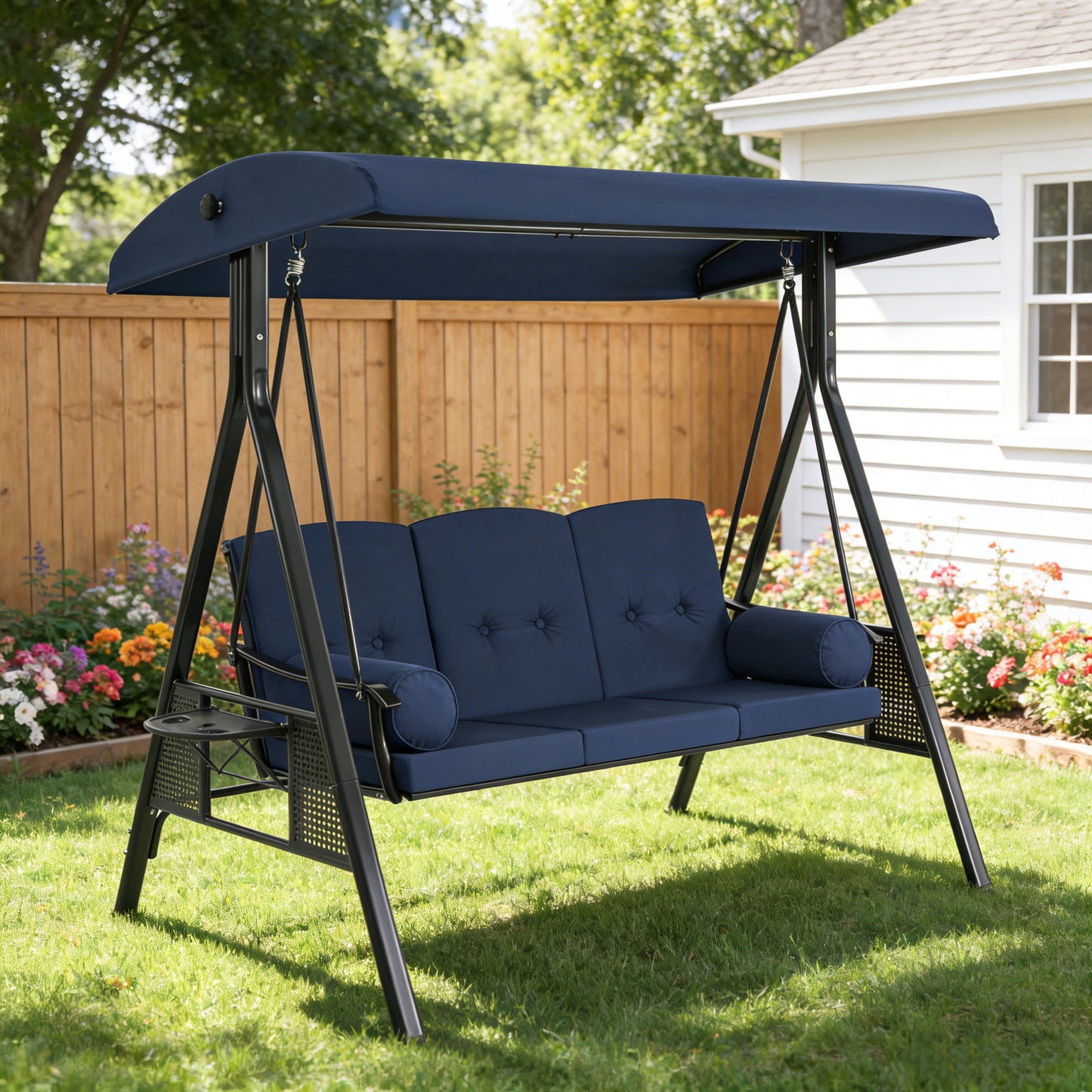 YODOLLA  3-Seat Patio Porch Swing Chair, Blue