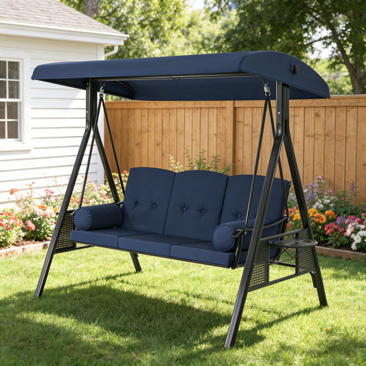 YODOLLA  3-Seat Patio Porch Swing Chair, Blue