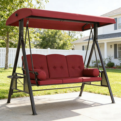 YODOLLA  3-Seat Patio Porch Swing Chair, Red