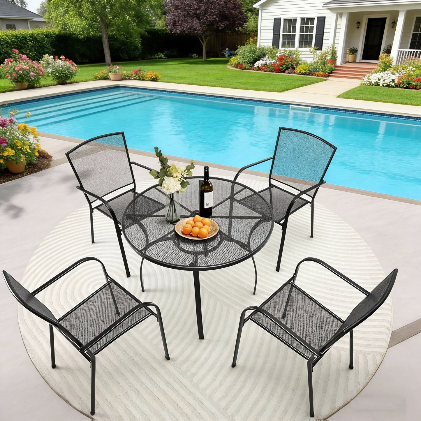 YODOLLA 5 Piece Outdoor Dining Sets with 1.73" Umbrella Hole