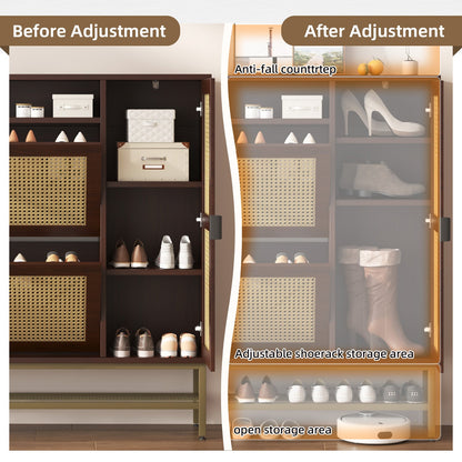 YODOLLA Rattan Shoe Cabinet Storage Organizer with 2 Tilt Drawers Living Room