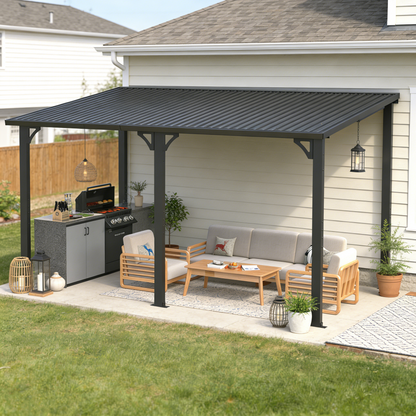 YODOLLA 14' x 8' Gazebo Hardtop Pergola Heavy Duty Lean to Metal Pergolas and Gazebos