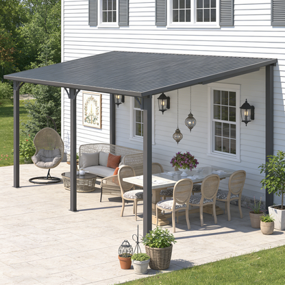 YODOLLA 16' x 12' Outdoor Pergola Hardtop Gazebo Wall-Mounted Lean to Metal Awnings Gazebos