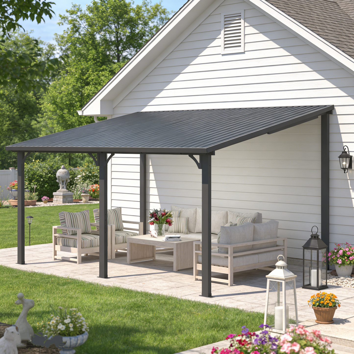 YODOLLA 14'x12' Pergola  Hardtop Gazebo Outdoor Lean to Metal Pergolas and Gazebos