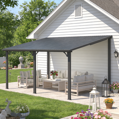 YODOLLA 14'x12' Pergola  Hardtop Gazebo Outdoor Lean to Metal Pergolas and Gazebos