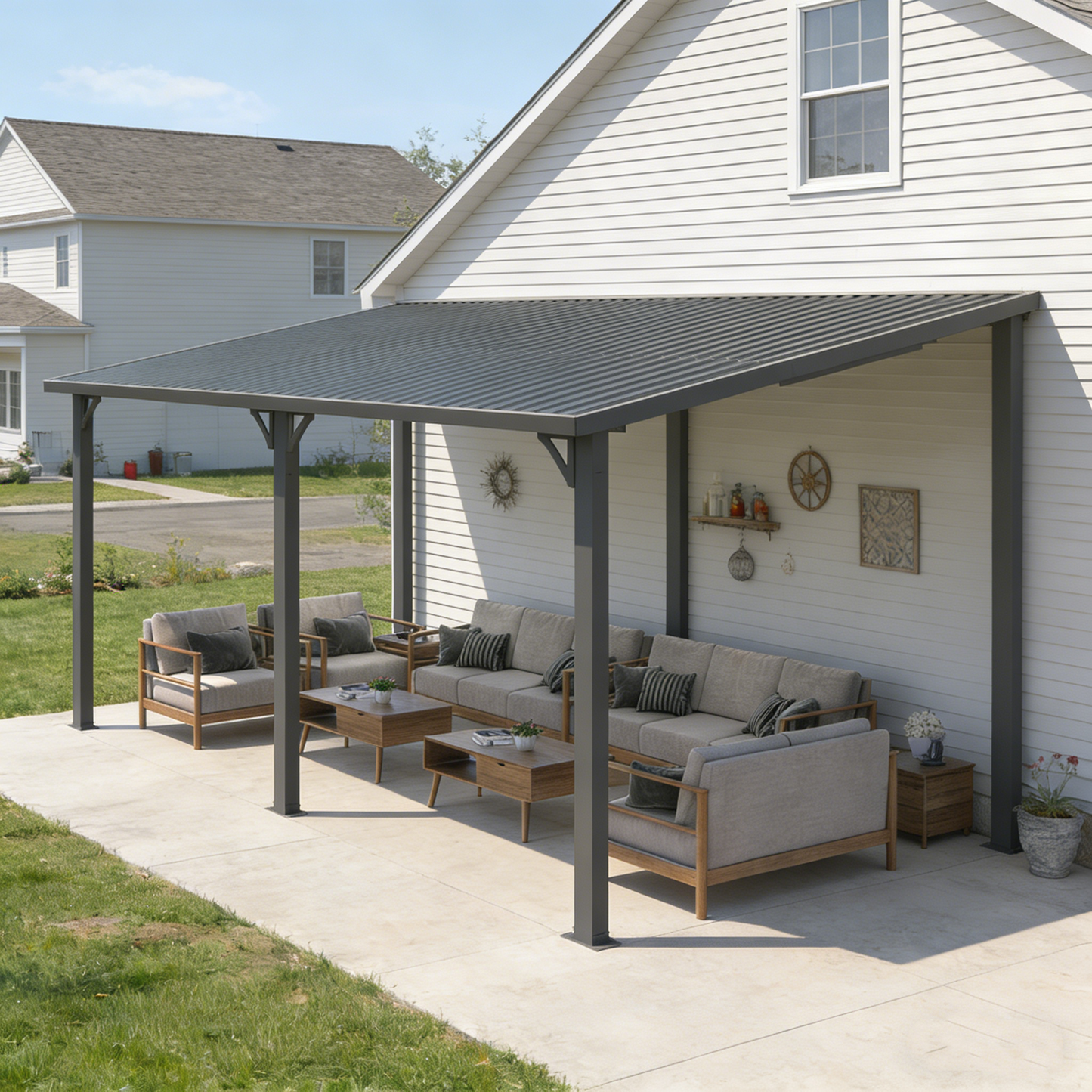 YODOLLA 20' x 10' Pergola Hardtop Gazebo Wall-Mounted Heavy Duty Lean to Metal Awnings Gazebos
