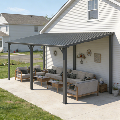 YODOLLA 20' x 10' Pergola Hardtop Gazebo Wall-Mounted Heavy Duty Lean to Metal Awnings Gazebos