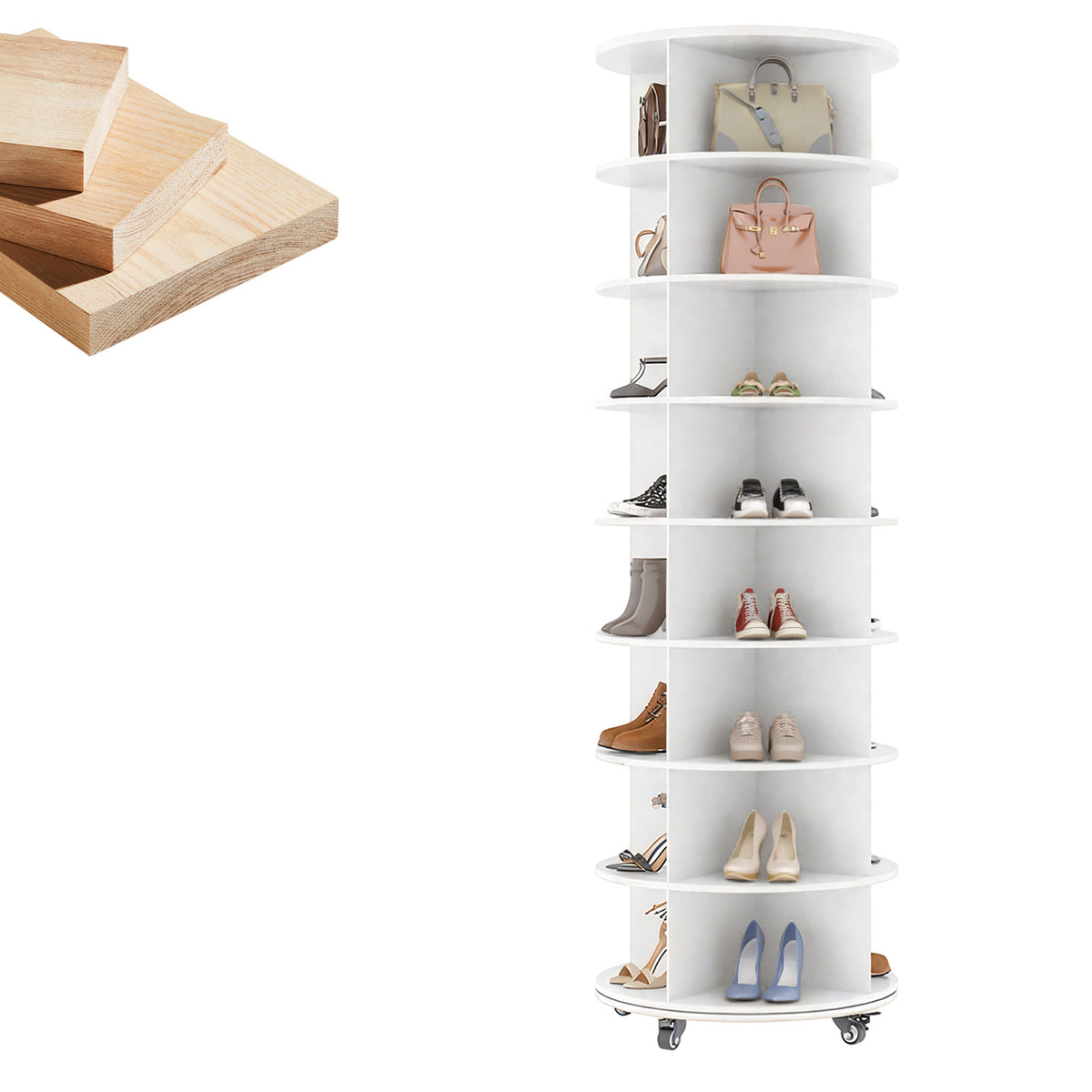 YODOLLA 8 Tier Rotating Shoe Rack, Shoe Tower Organizer Storage with Wheels
