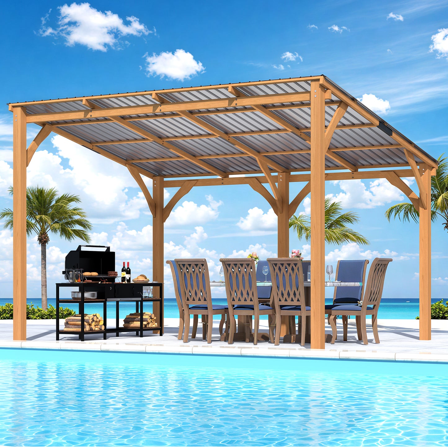YODOLLA 12' x 10' Outdoor Wood Gazebo Lean to Hardtop Cedar Pergolas