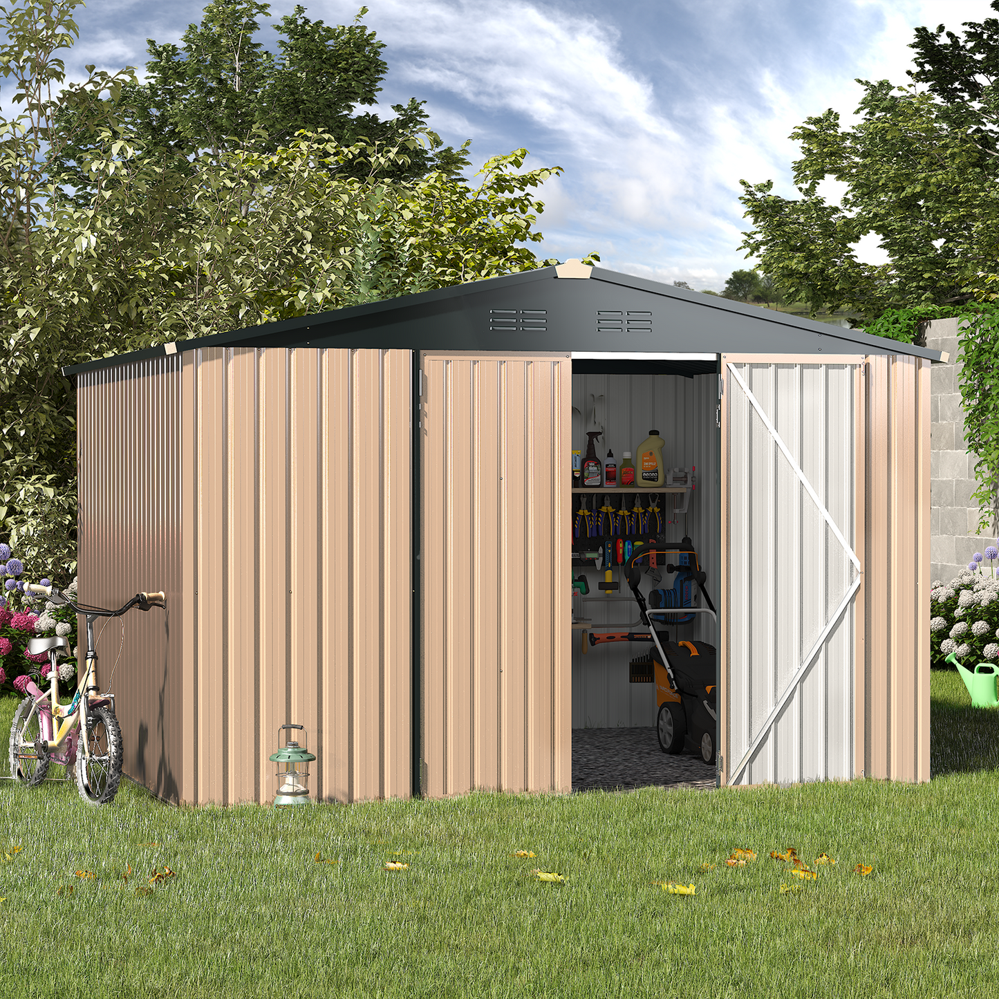 YODOLLA Shed 8' x 10' Outdoor Storage Metal Shed, Dark Gray