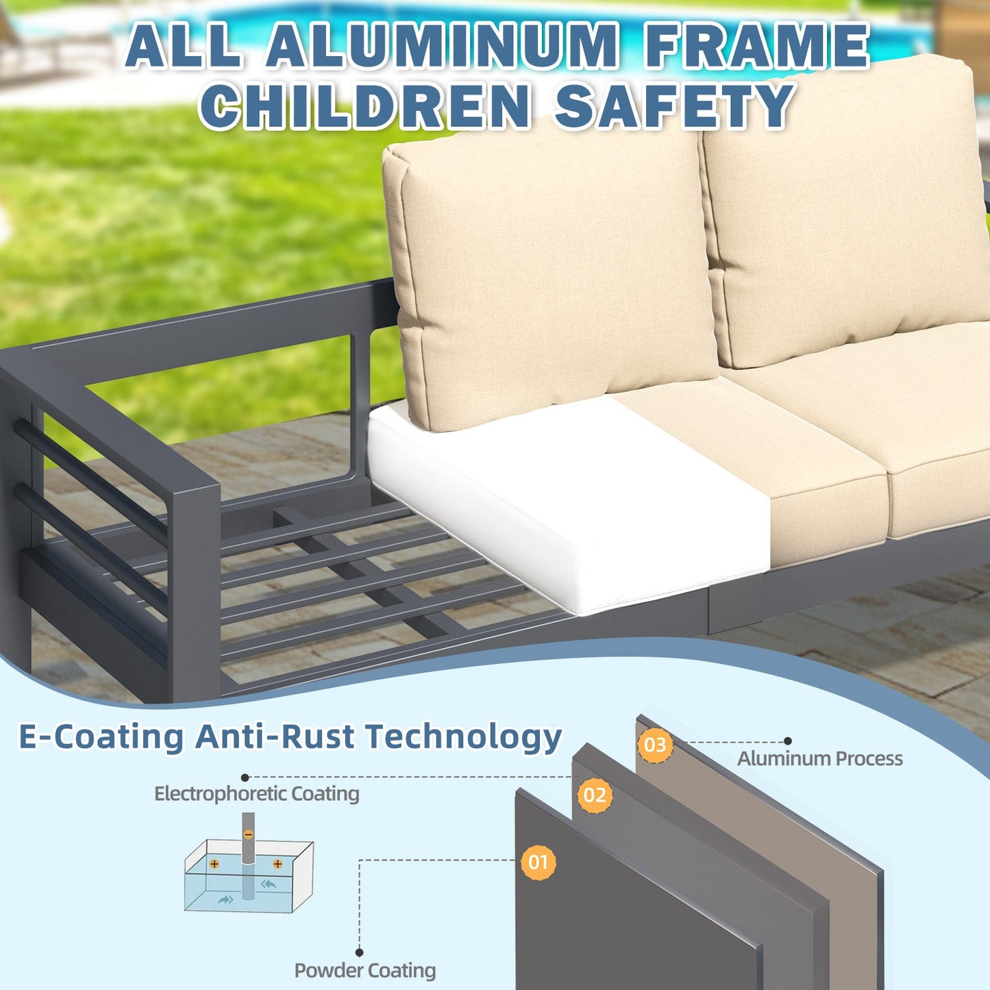 YODOLLA 7 Pieces Aluminum Patio Furniture Set, Beige Cushions