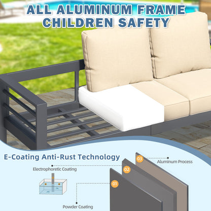 YODOLLA 7 Pieces Aluminum Patio Furniture Set, Beige Cushions