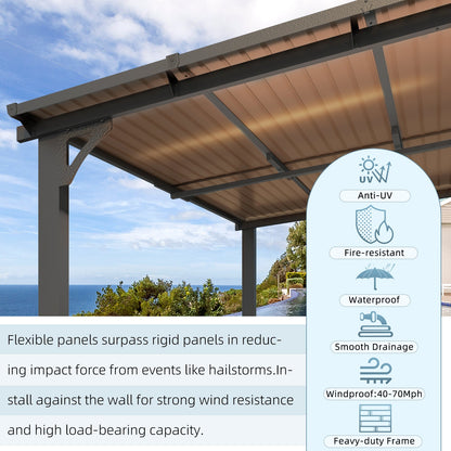 YODOLLA 14' x 8' Hard Top Lean to Gazebo Outdoor Pergola, Dark Gray