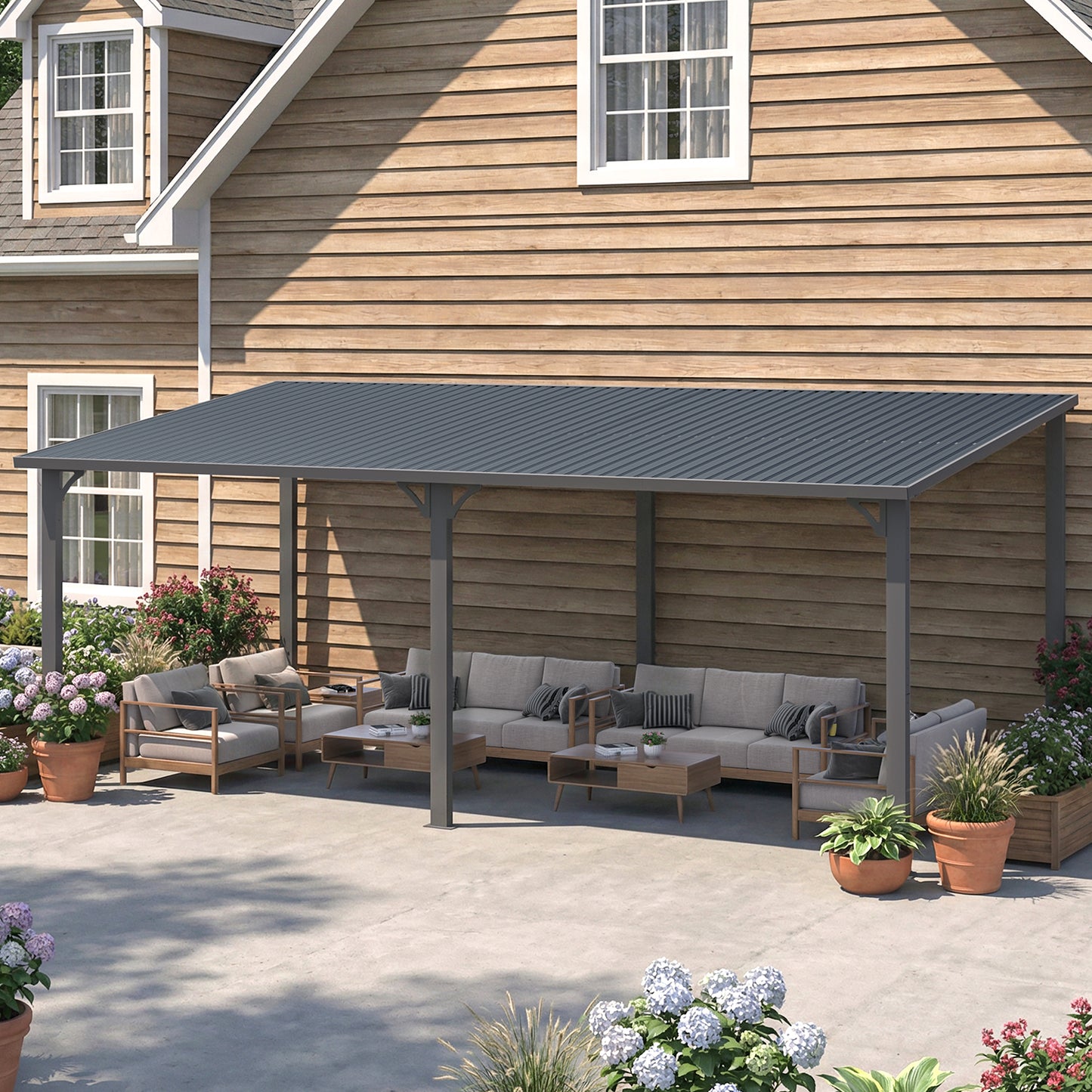 YODOLLA 20' x 10' Pergola Hardtop Gazebo Wall-Mounted Heavy Duty Lean to Metal Awnings Gazebos