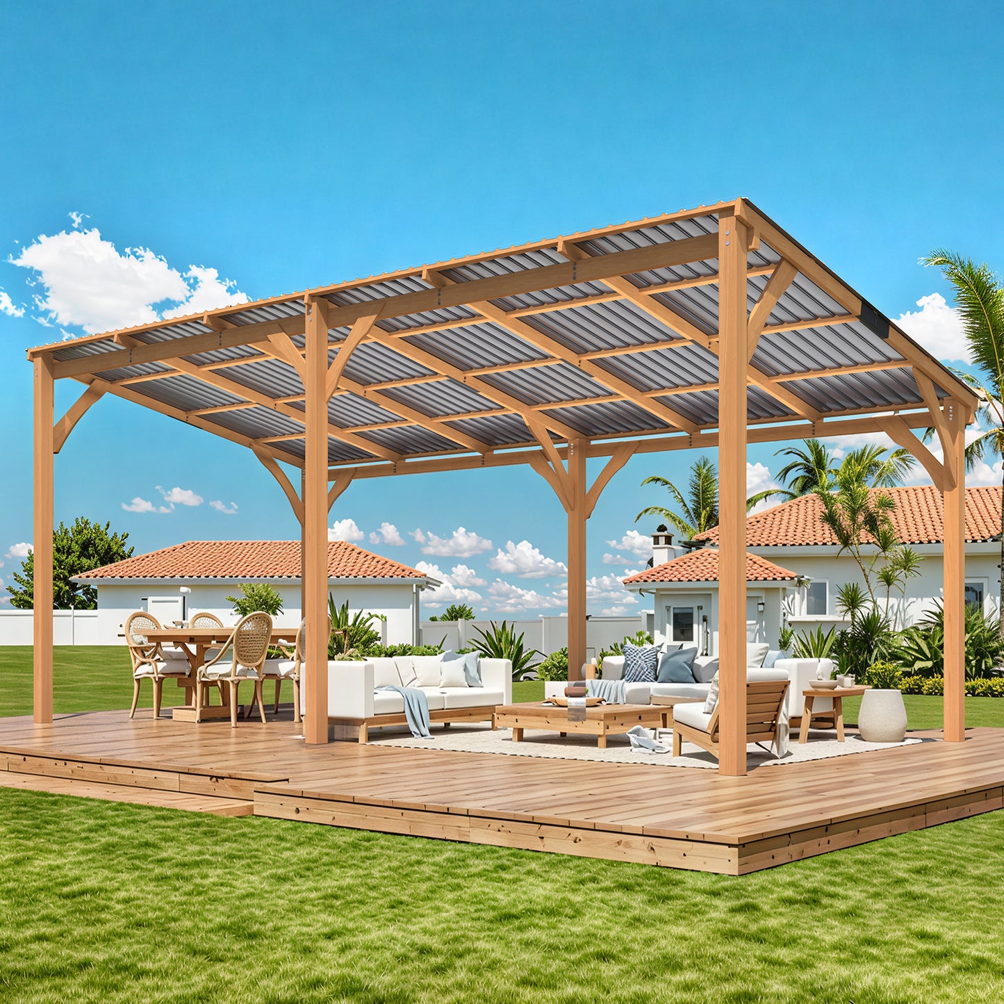 YODOLLA 20' x 10' Outdoor Wood Gazebo Lean to Hardtop Pergolas