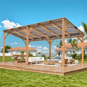YODOLLA 20' x 10' Outdoor Wood Gazebo Lean to Hardtop Pergolas