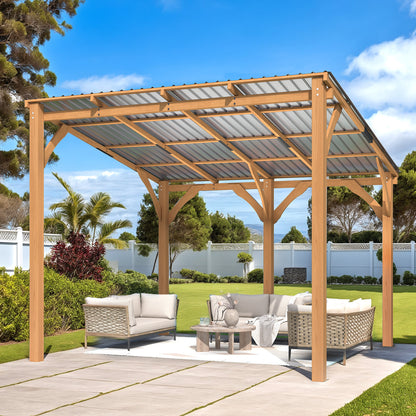 YODOLLA 10' x 10' Outdoor Wood Gazebo Lean to Hardtop Cedar Pergolas