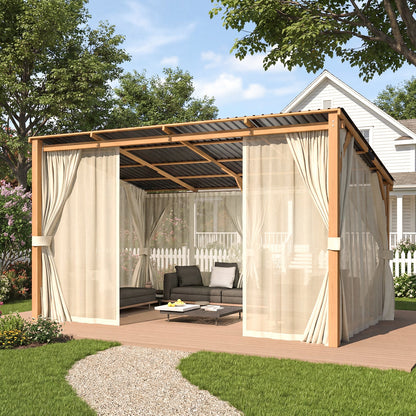 YODOLLA 10x14 Outdoor Wooden Pergola Gazebo with Curtains and Netting for Patio