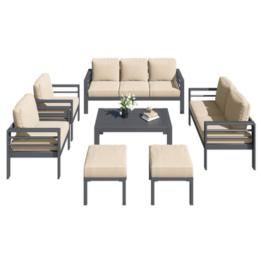 YODOLLA 7 Pieces Aluminum Patio Furniture Set, Beige Cushions