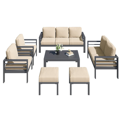 YODOLLA 7 Pieces Aluminum Patio Furniture Set, Beige Cushions