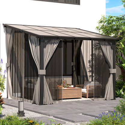 YODOLLA 10' X 8' Small Wall-Mounted Lean to Pergola Gazebo with Curtains and Netting